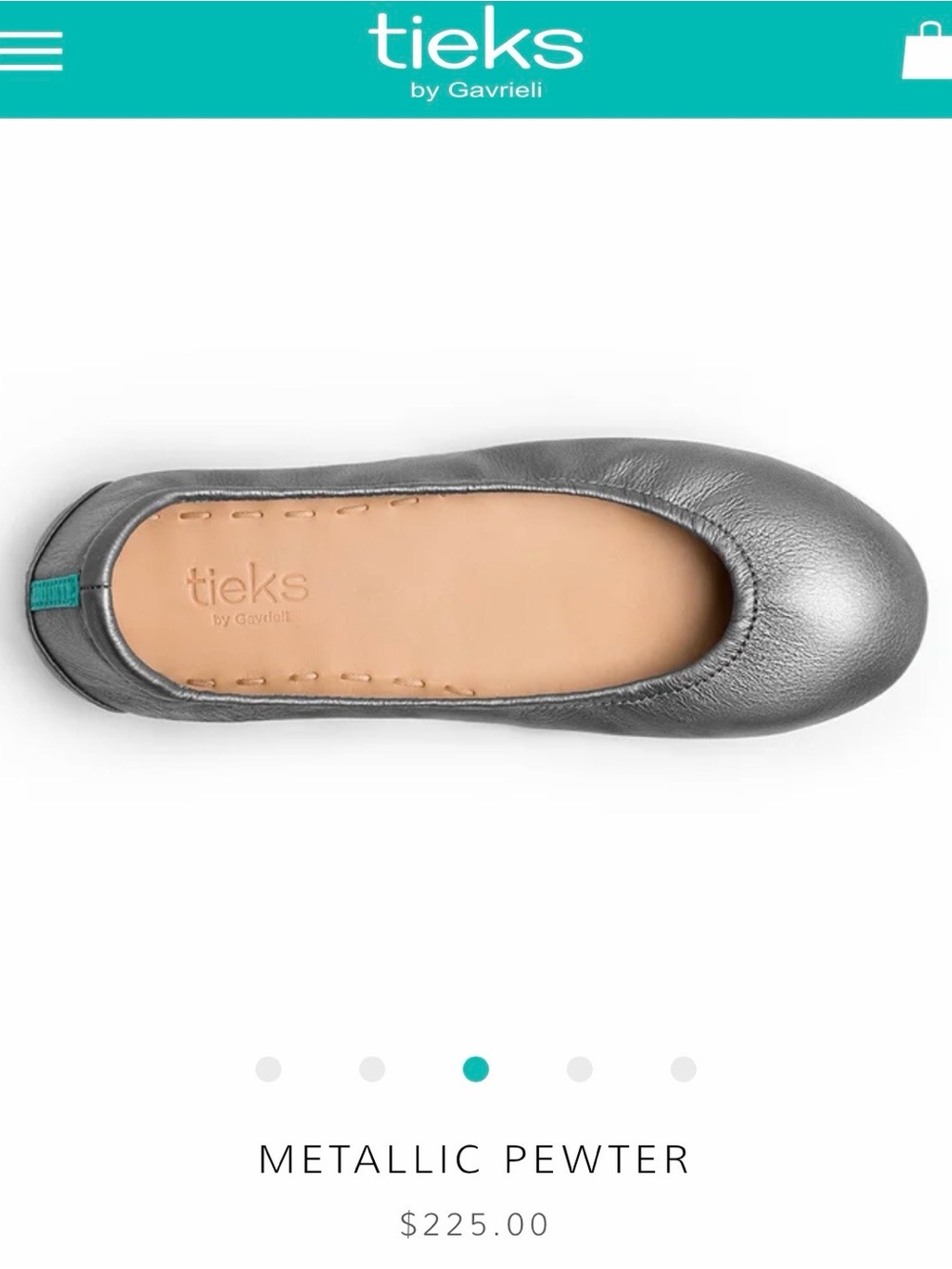 Tieks Metallic Pewter Ballet Flat with Teal Soles - Picture 3 of 14